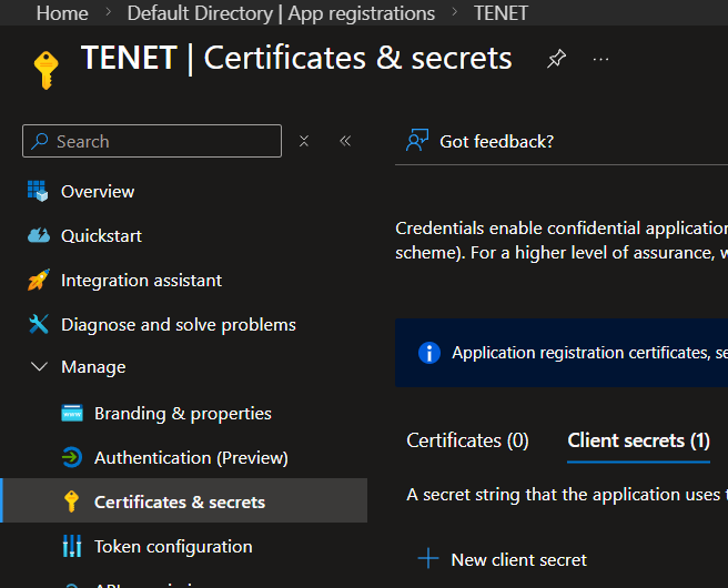 Navigate to Certificates & secrets